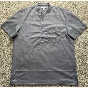 Club Monaco Henley Shirt Mens Medium Gray Short Sleeve Stand Band Collar NEW